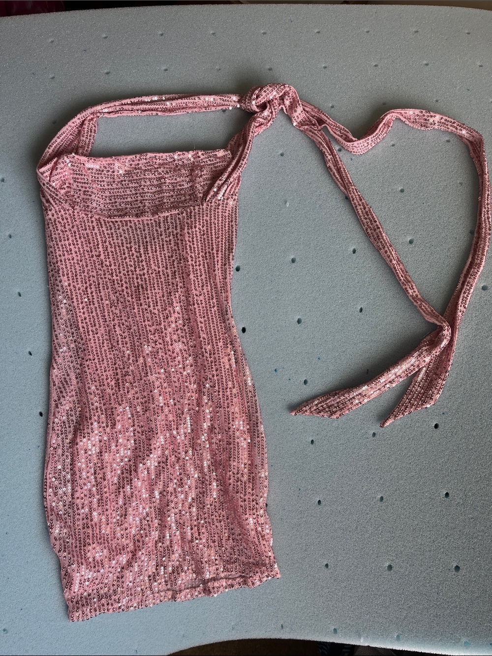 Pink Sequin Halter Mini Dress